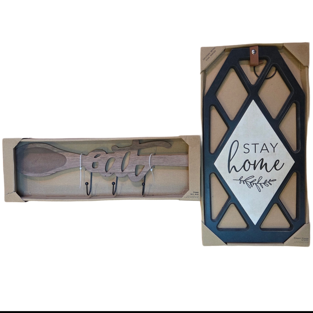 Set Of 2 - Modern Wall Decor Set - Plaque And Wall Hook